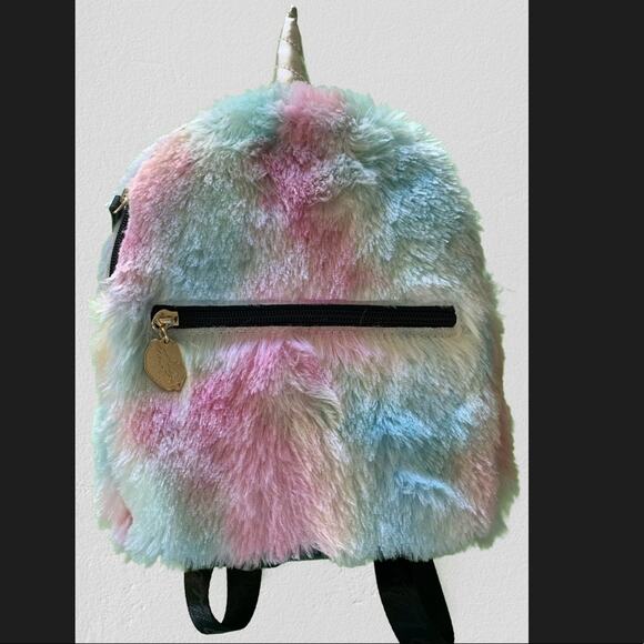 Betsey Johnson Unicorn Rainbow Fuzzy Backpack NEW - Picture 4 of 7